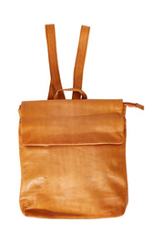 Product shot of the Neve Leather Backpack in colour Tan, from the front