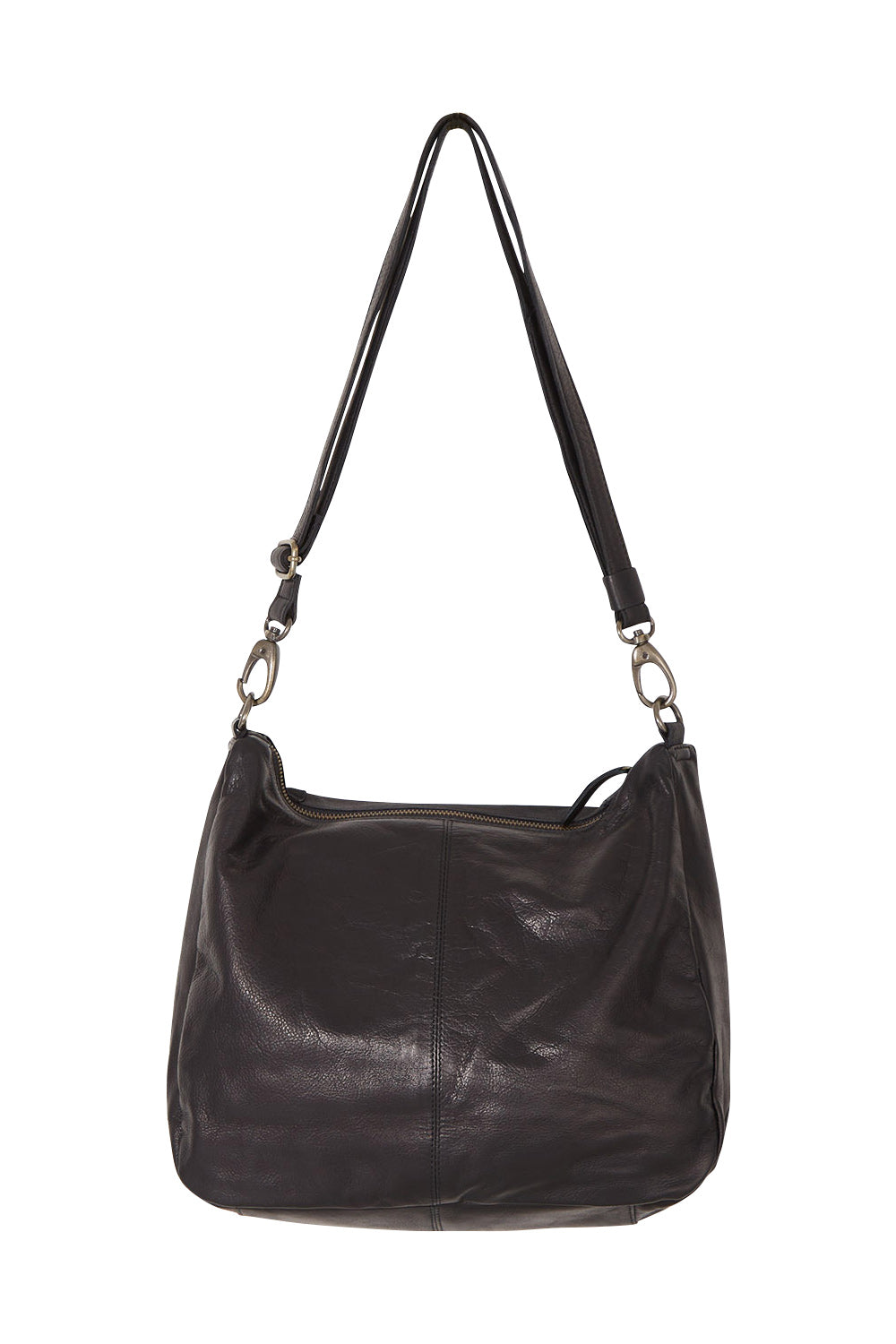 Product shot of the Poppy Leather Bag in colour Black (Black), from the front