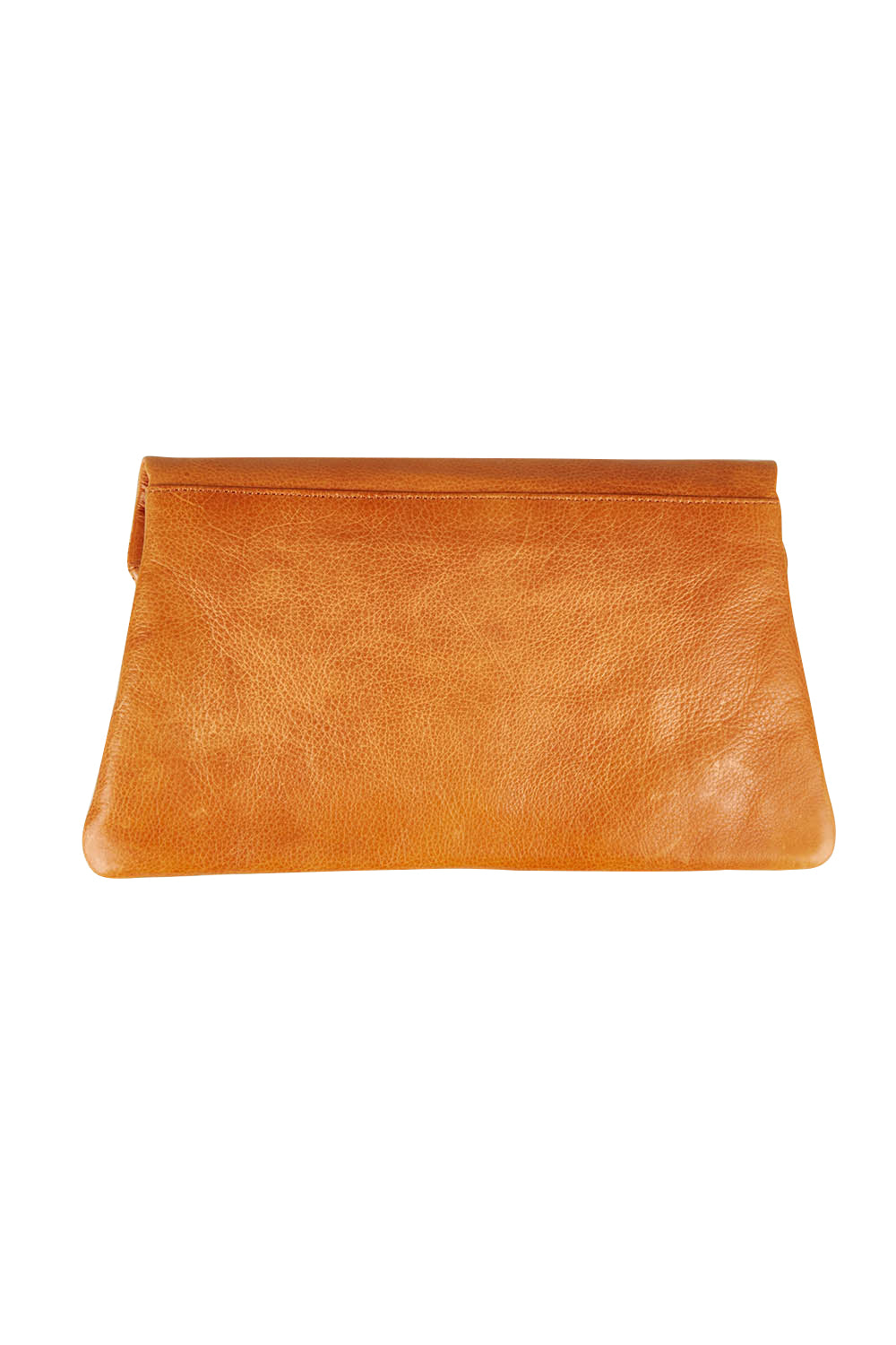 Product shot of the Riley Leather Clutch in colour Tan, from the back