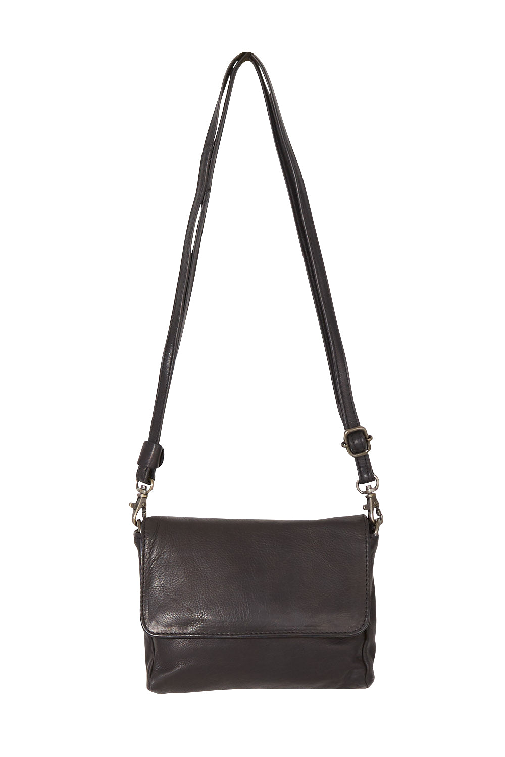 Product shot of the Sara Leather Bag in colour Black (Black), from the front