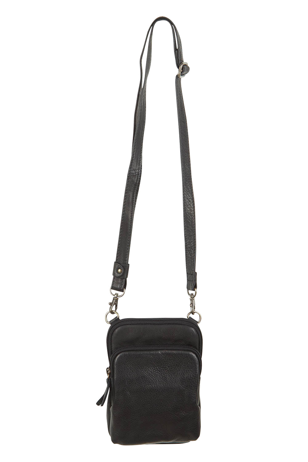 Product shot of the Sophie Small Leather Bag in colour Black (Black), from the front
