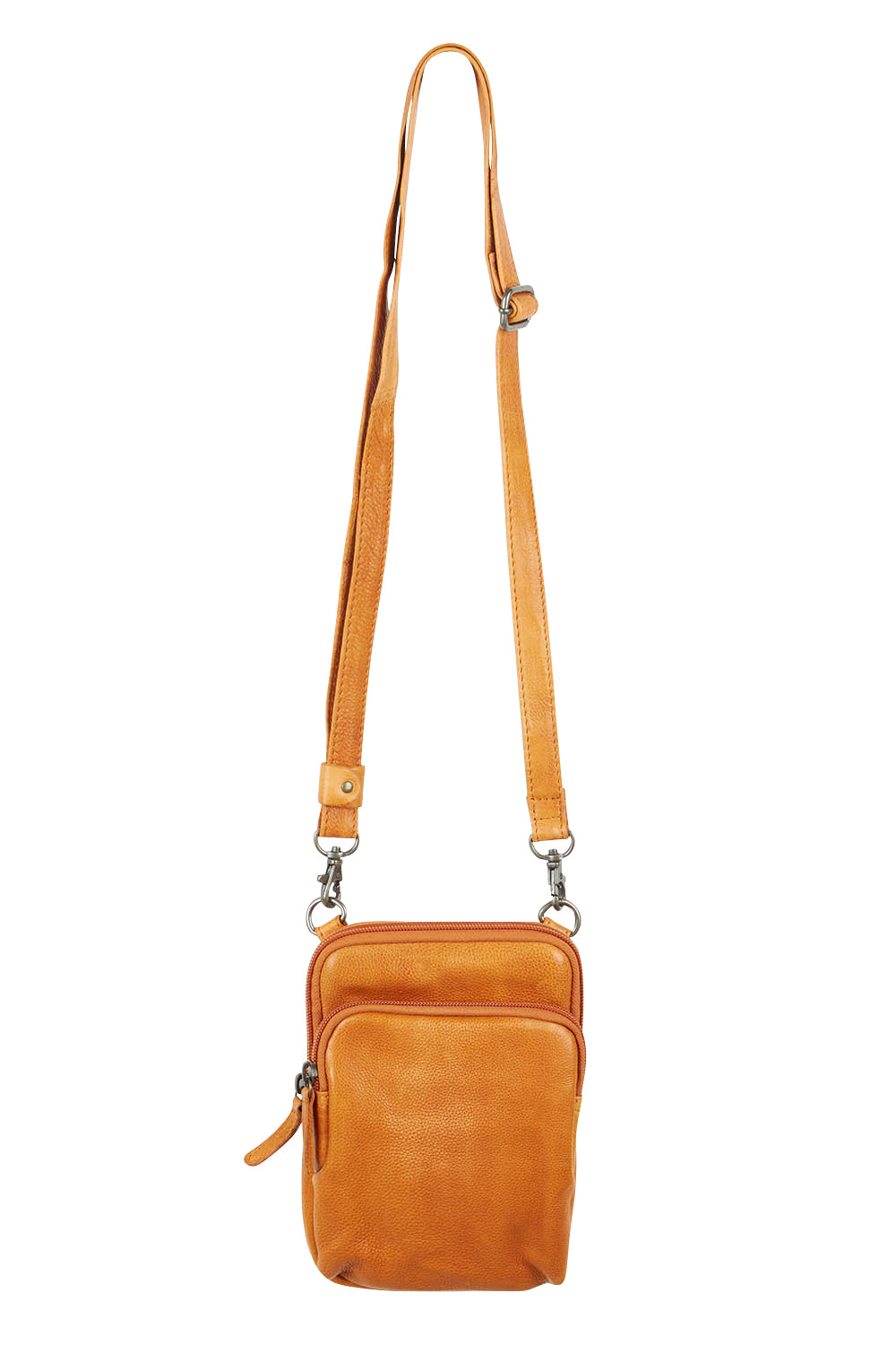Product shot of the Sophie Small Leather Bag in colour Tan, from the front