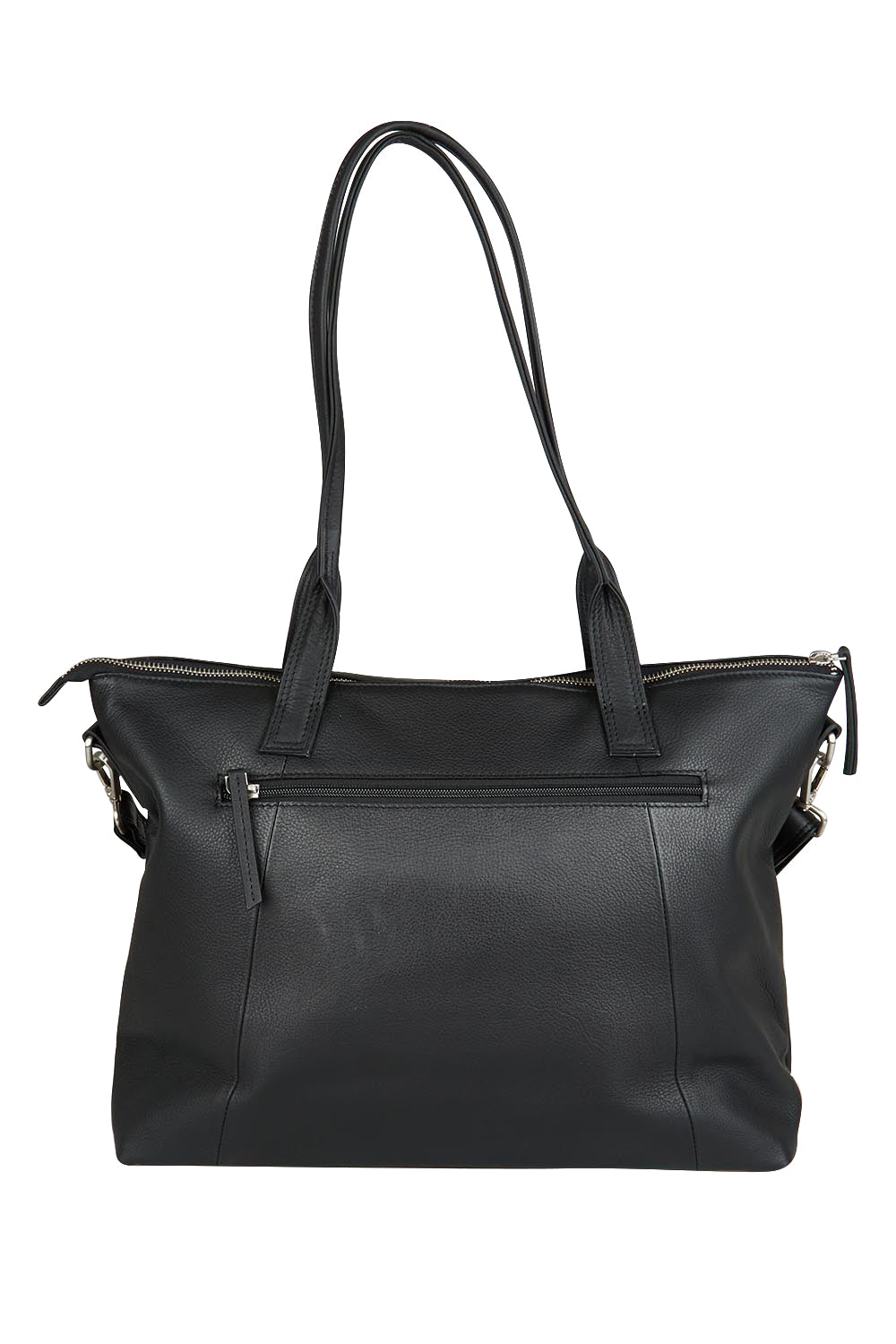 Product shot of the Valentina Leather Tote in colour Black (Black), from the back