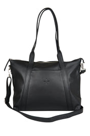 Product shot of the Valentina Leather Tote in colour Black (Black), from the front