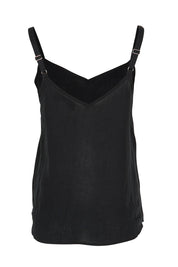 Product shot of the Studio Linen Tank in colour Ebony (Black), from the back