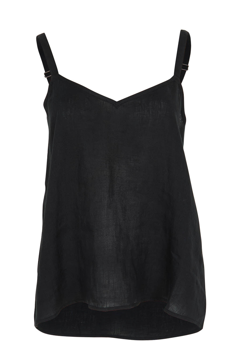 Product shot of the Studio Linen Tank in colour Ebony (Black), from the front