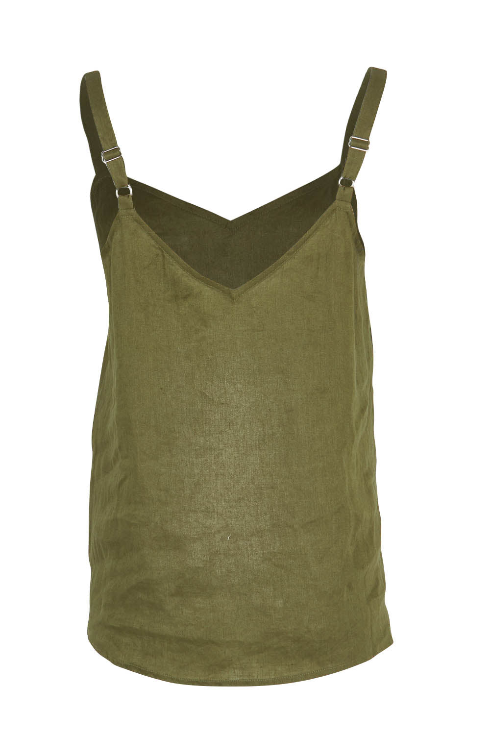 Product shot of the Studio Linen Tank in colour Khaki (Green), from the back
