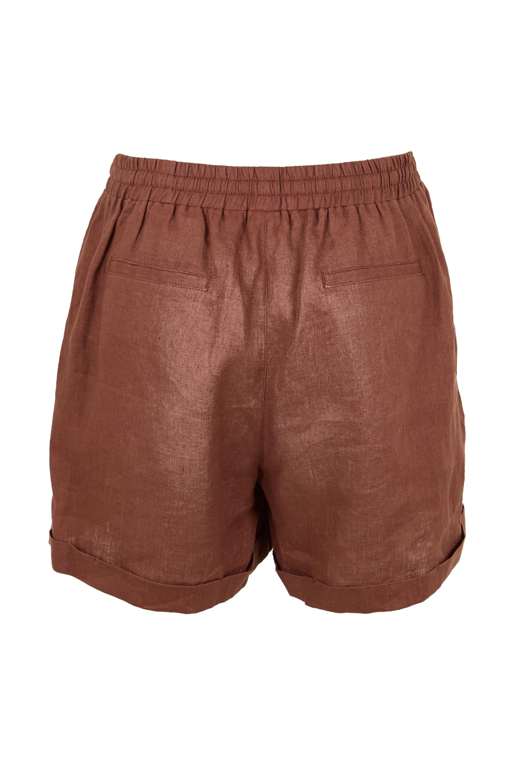 Product shot of the Studio Linen Short – Chocolate in colour Chocolate, from the back