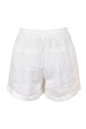 Product shot of the Studio Linen Short in colour Salt (White), from the back