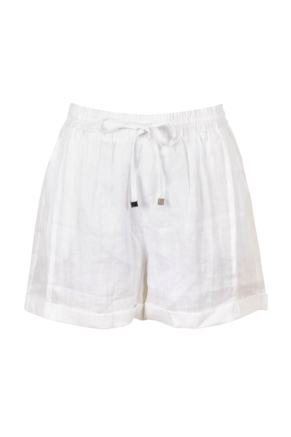 Product shot of the Studio Linen Short in colour Salt (White), from the front