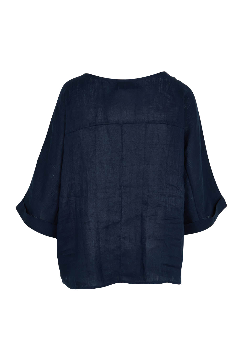 Product shot of the Studio Relaxed Top in colour Navy (Blue), from the back