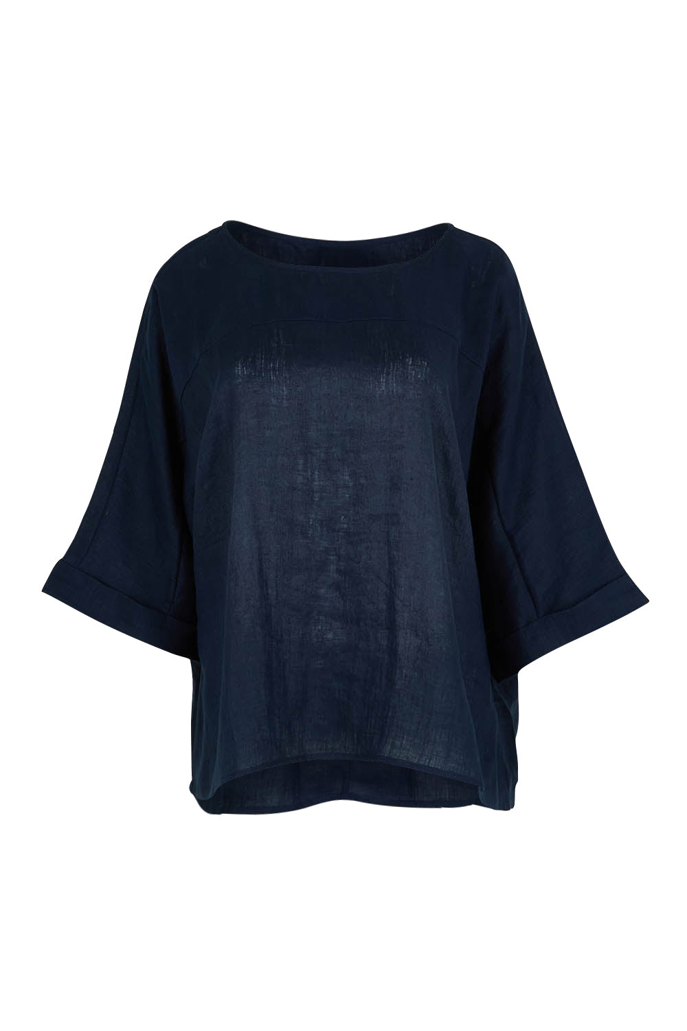 Product shot of the Studio Relaxed Top in colour Navy (Blue), from the front