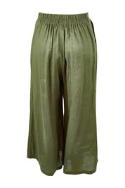 Product shot of the Studio Crop Pant in colour Khaki (Green), from the back