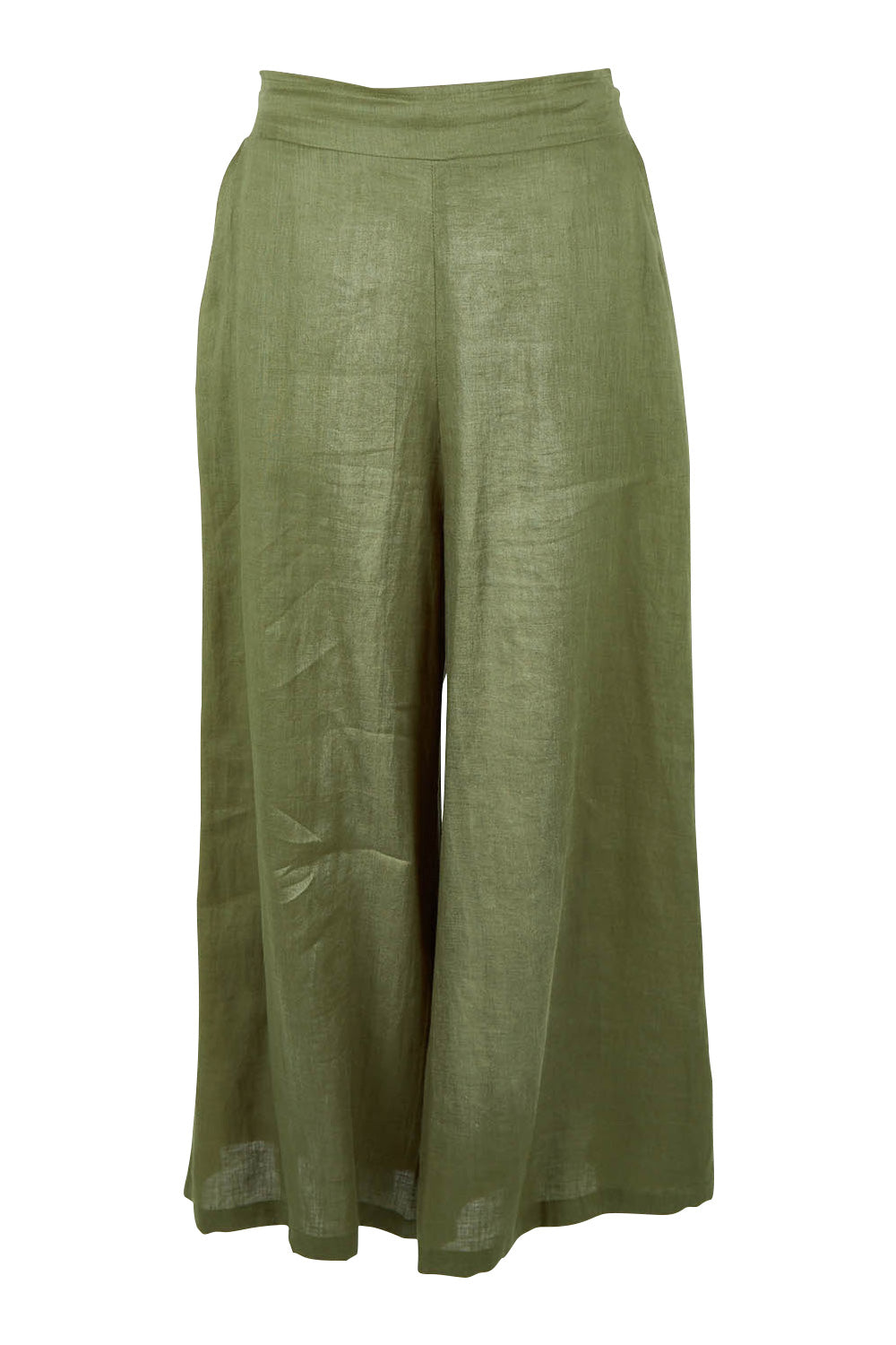 Product shot of the Studio Crop Pant in colour Khaki (Green), from the front