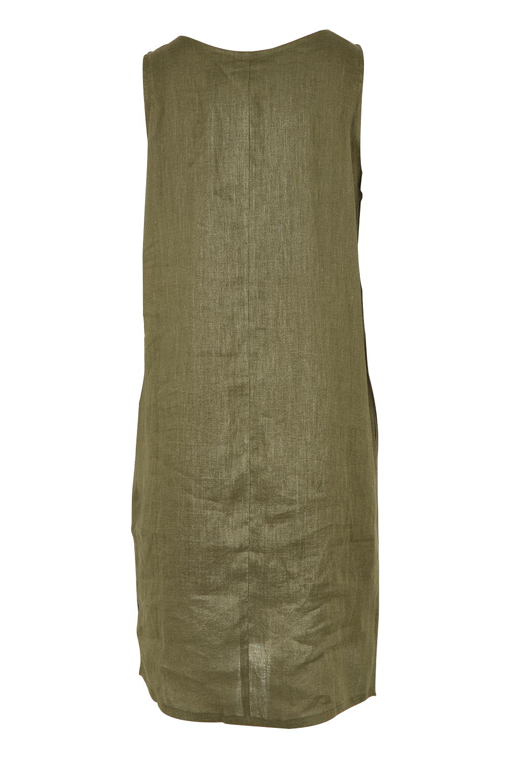 Product shot of the Studio Linen Midi Dress in colour Khaki (Green), from the back