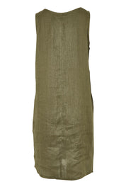 Product shot of the Studio Linen Midi Dress in colour Khaki (Green), from the back