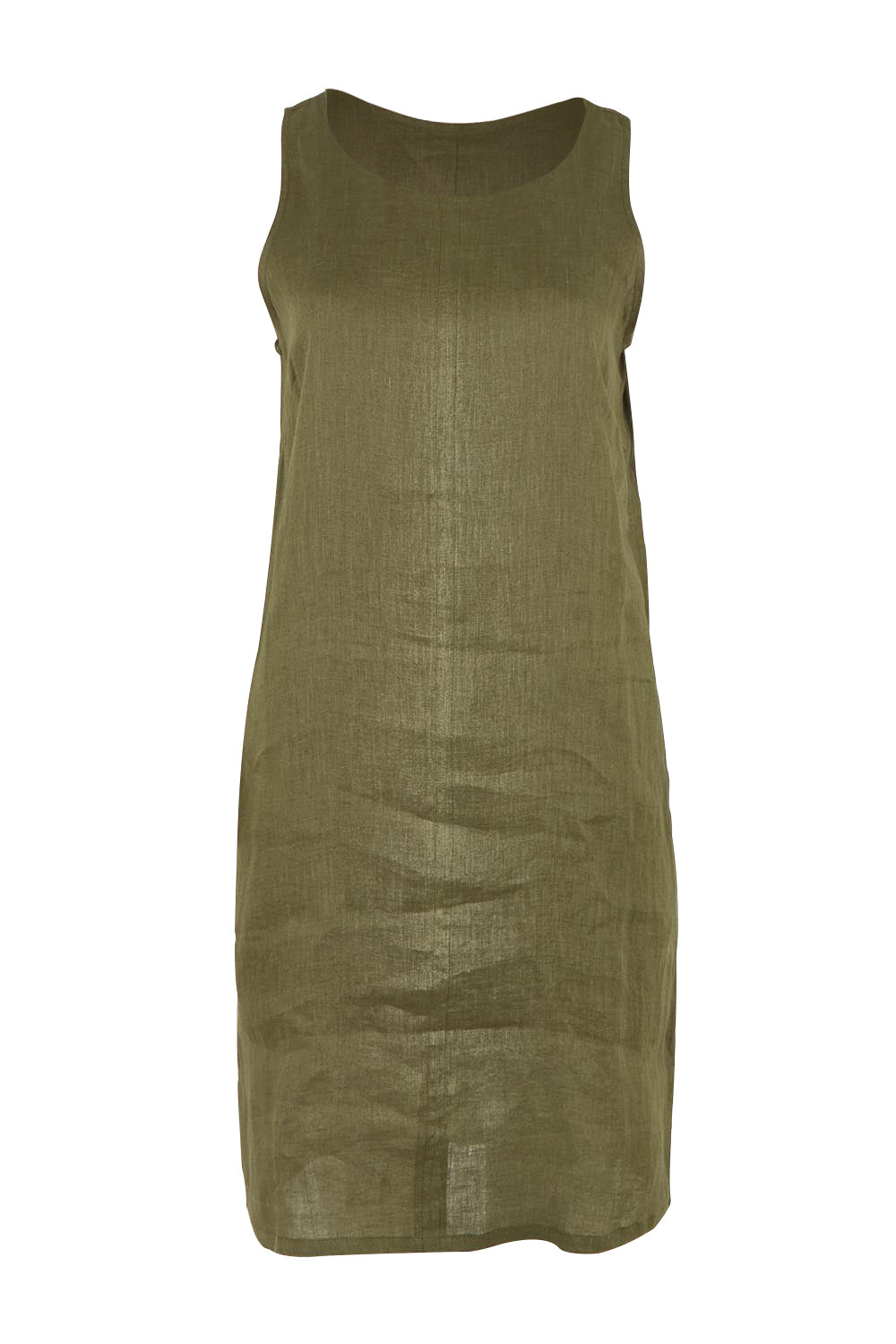 Product shot of the Studio Linen Midi Dress in colour Khaki (Green), from the front