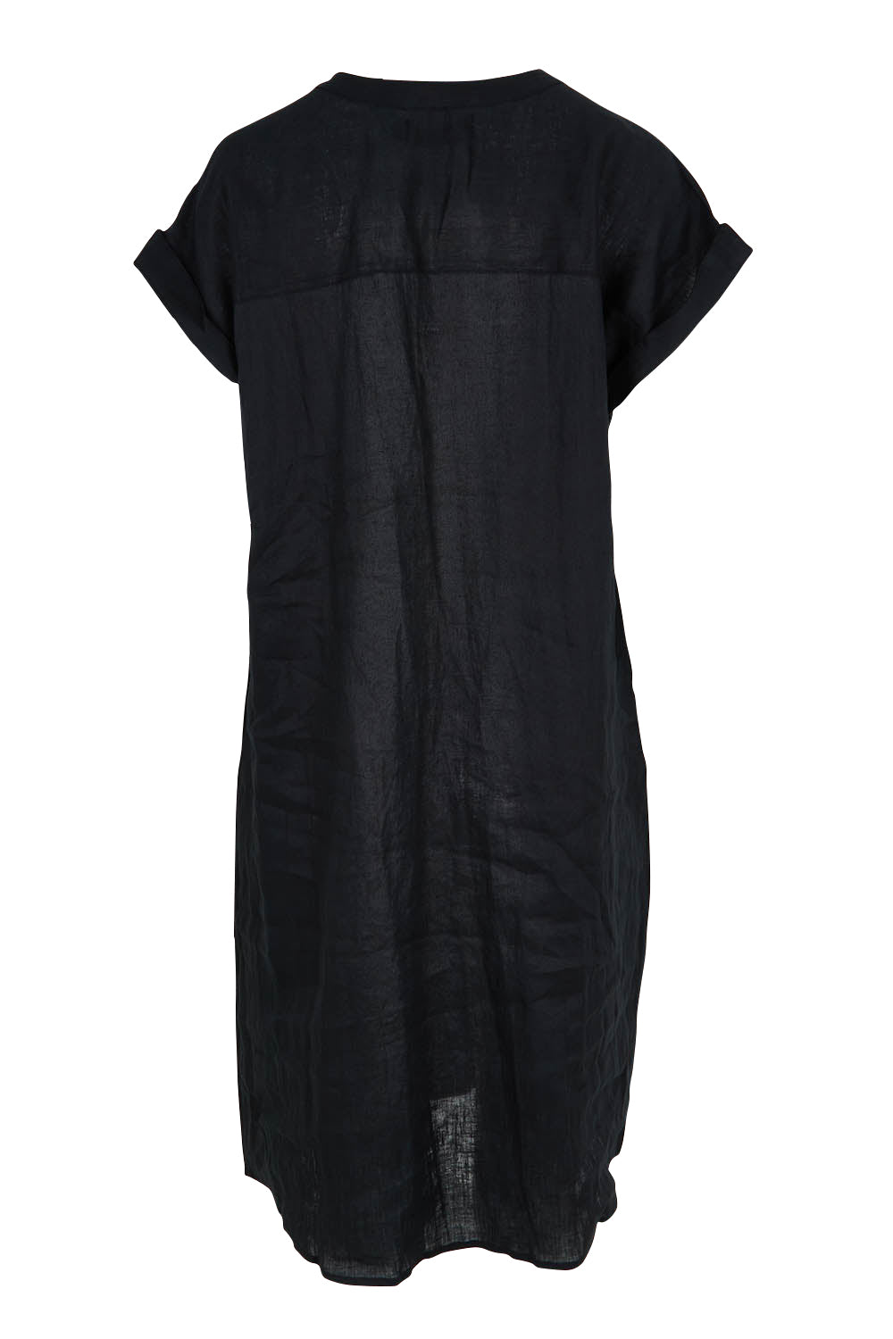 Product shot of the Studio Linen Dress in colour Ebony (Black), from the back