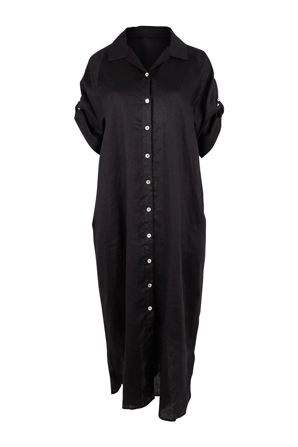Product shot of the Studio Shirt Dress in colour Ebony (Black), detail