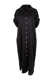 Product shot of the Studio Shirt Dress in colour Ebony (Black), detail