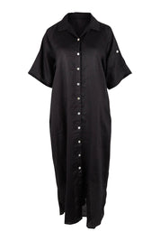 Product shot of the Studio Shirt Dress in colour Ebony (Black), from the front