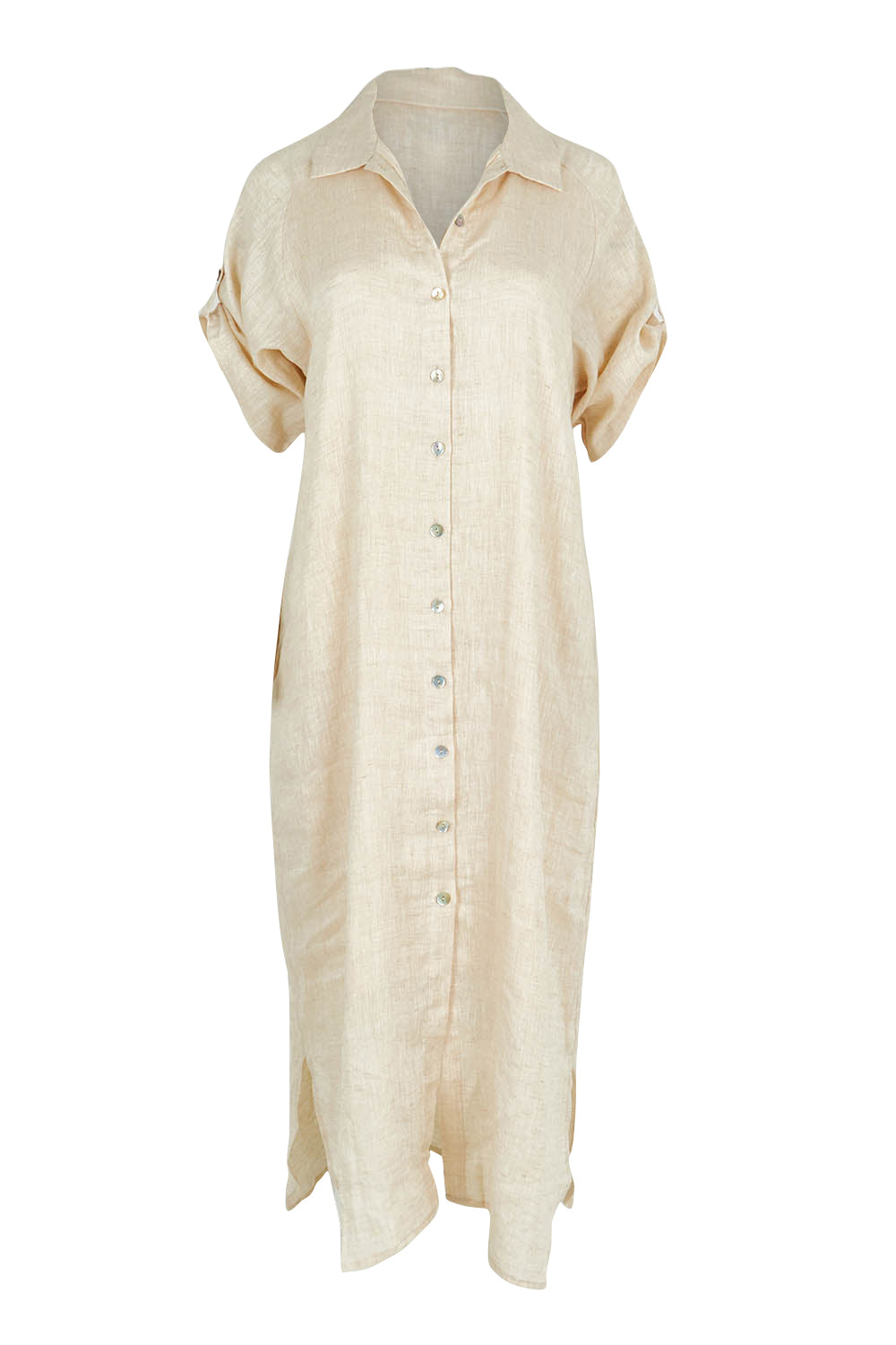 Product shot of the Studio Shirt Dress in colour Tusk, detail