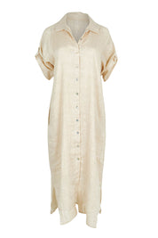 Product shot of the Studio Shirt Dress in colour Tusk, detail