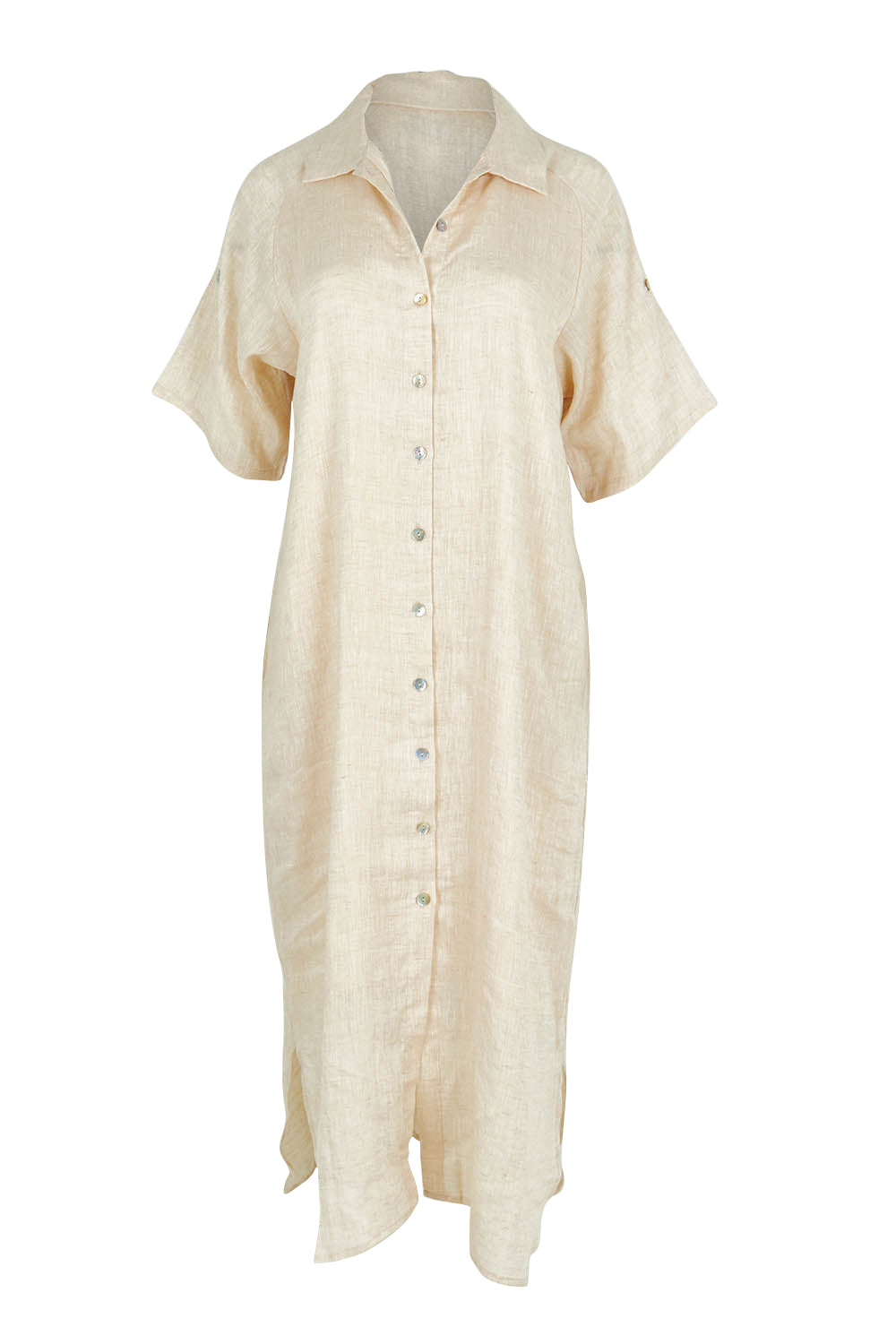 Product shot of the Studio Shirt Dress in colour Tusk, from the front