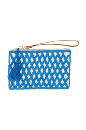 Product shot of the Eros Diamond Clutch in colour Capri (Blue), from the front