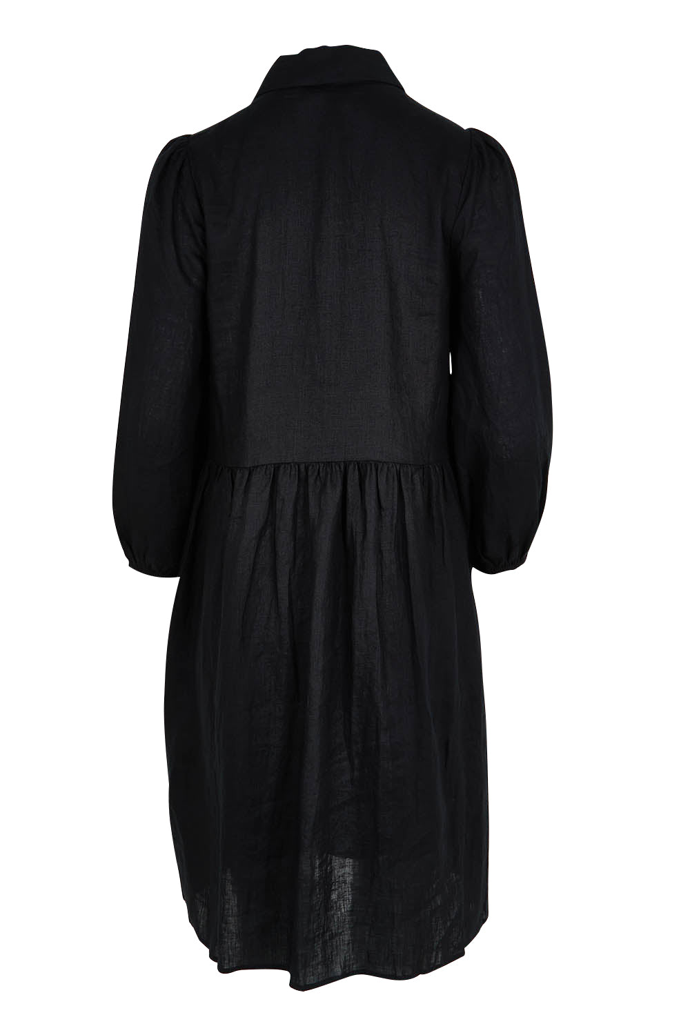 Product shot of the Studio Linen Midi Shirt Dress in colour Ebony (Black), from the back