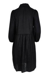 Product shot of the Studio Linen Midi Shirt Dress in colour Ebony (Black), from the back