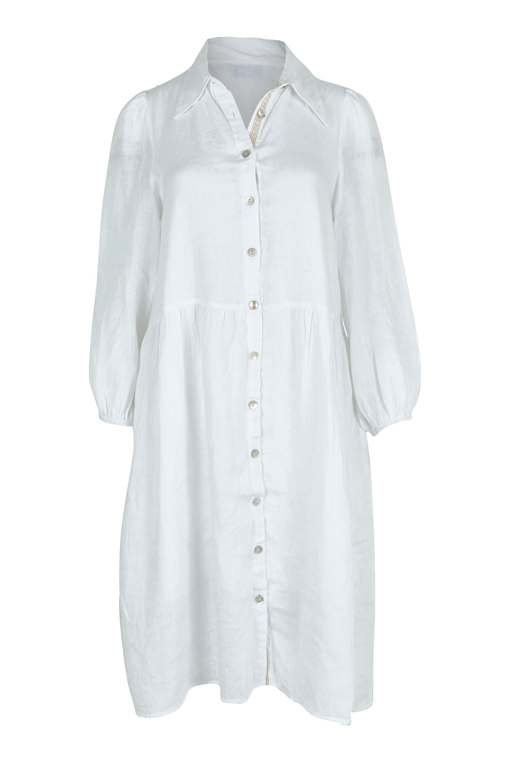 Product shot of the Studio Linen Midi Shirt Dress in colour Salt (White), from the front