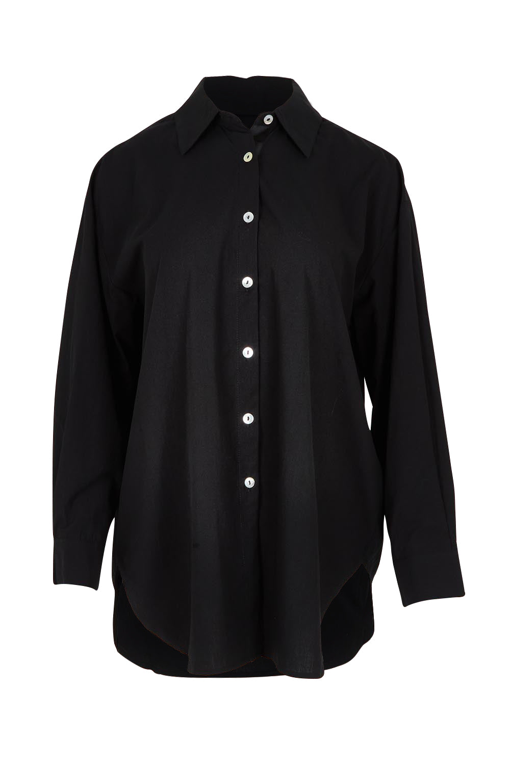 Product shot of the Studio Oversize Cotton Shirt in colour Ebony (Black), from the front