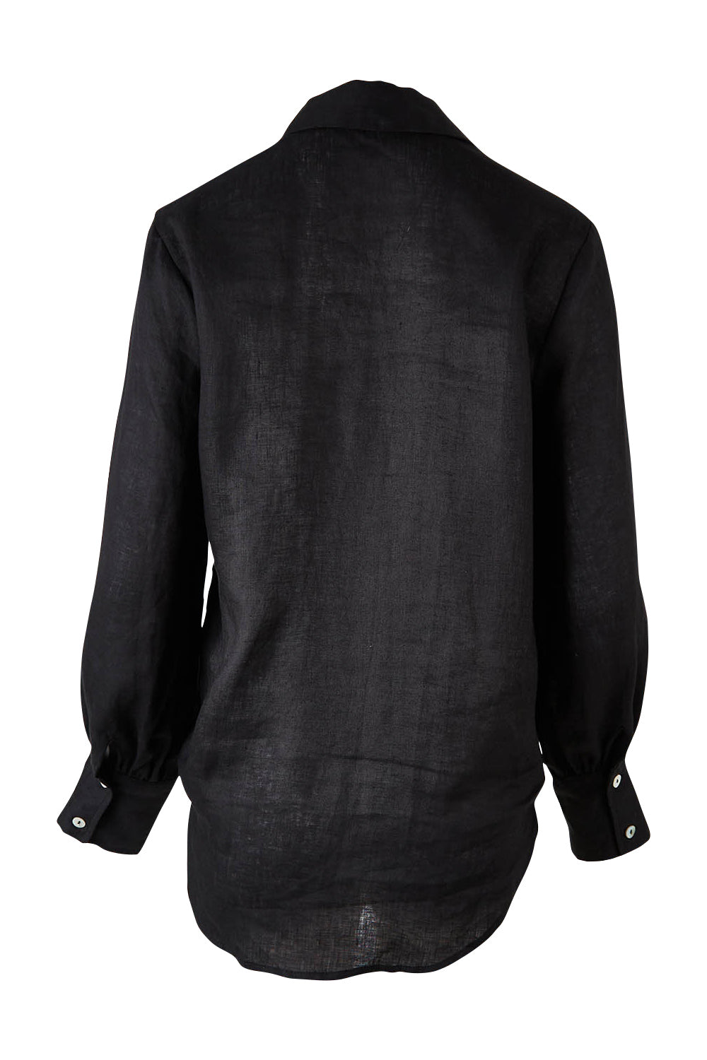 Product shot of the Studio Linen Shirt in colour Ebony (Black), from the back