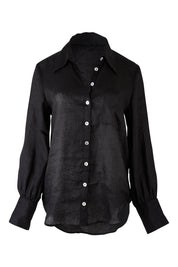 Product shot of the Studio Linen Shirt in colour Ebony (Black), from the front