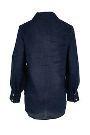 Product shot of the Studio Linen Shirt in colour Navy (Blue), from the back