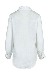 Product shot of the Studio Linen Shirt in colour Salt (White), from the back
