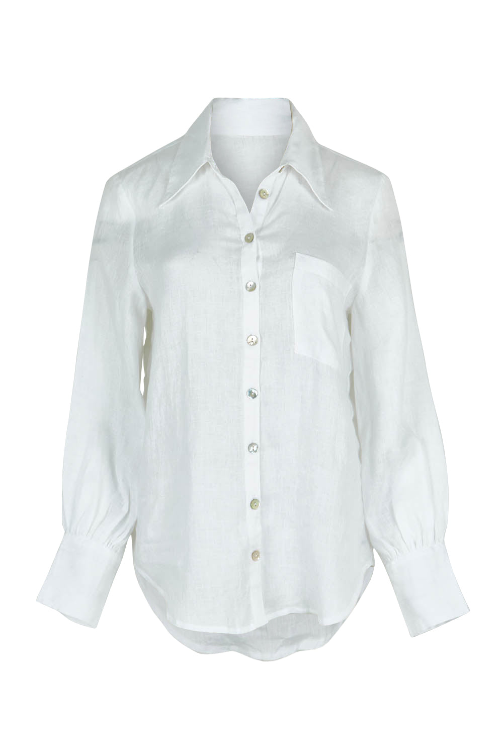 Product shot of the Studio Linen Shirt in colour Salt (White), from the front