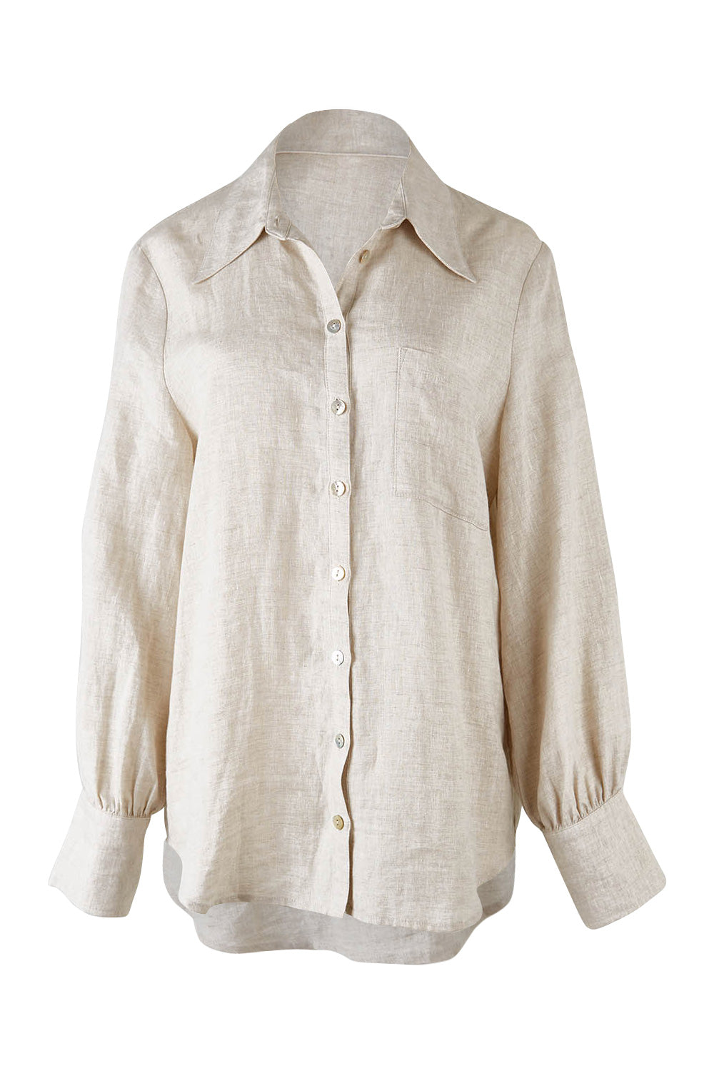 Product shot of the Studio Linen Shirt in colour Tusk, from the front