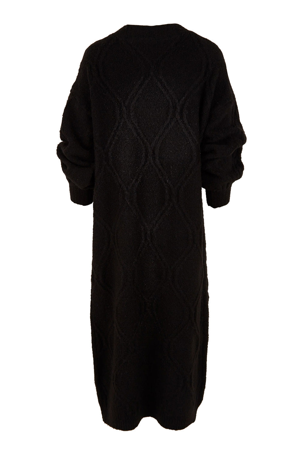 Product shot of the Howie Cable Cardigan in colour Ebony (Black), from the back