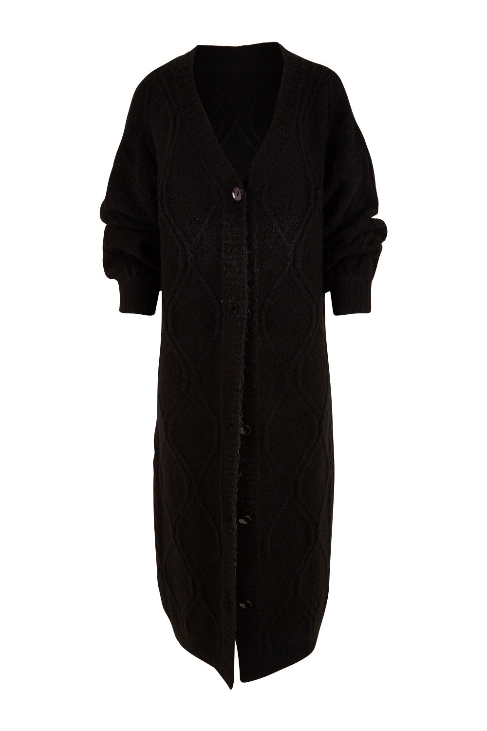 Product shot of the Howie Cable Cardigan in colour Ebony (Black), from the front