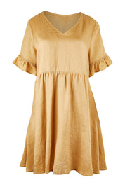 Product shot of the La Vie Dress in colour Caramel, from the front