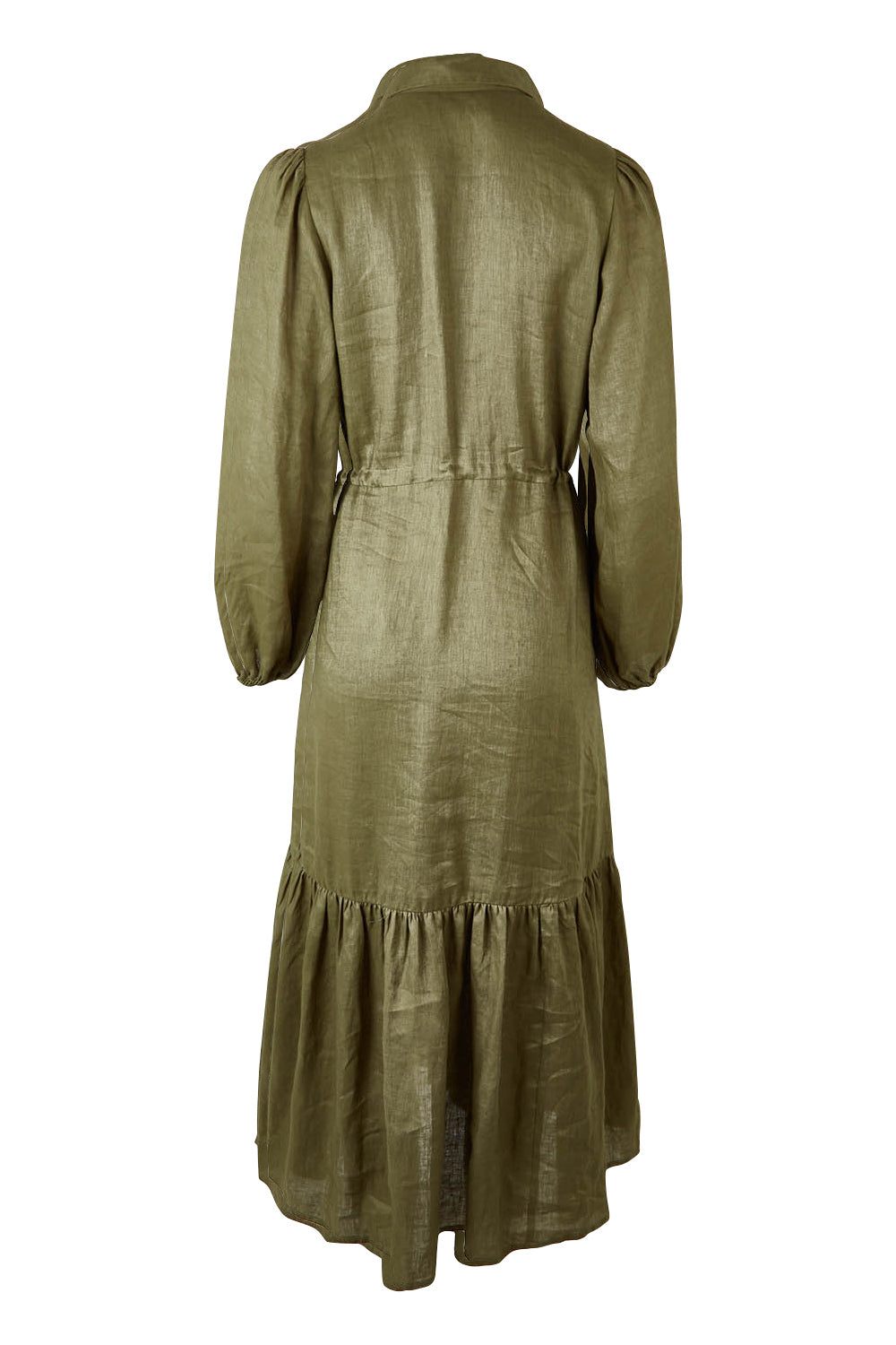 Product shot of the Nama Shirt Dress in colour Fern (Green), from the back