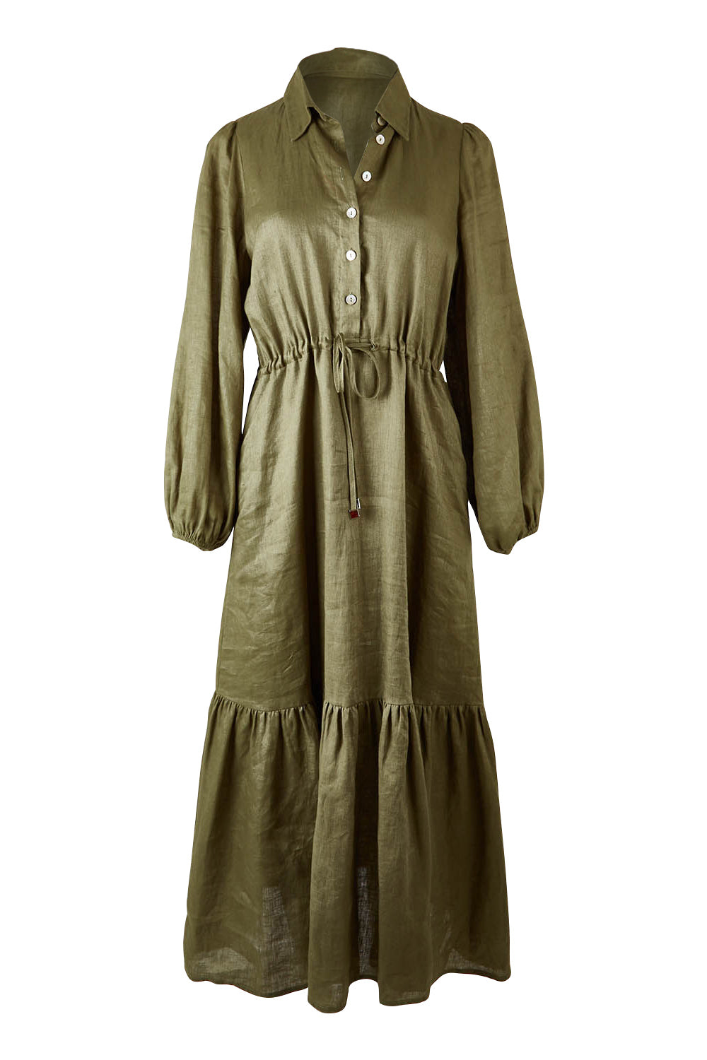 Product shot of the Nama Shirt Dress in colour Fern (Green), from the front