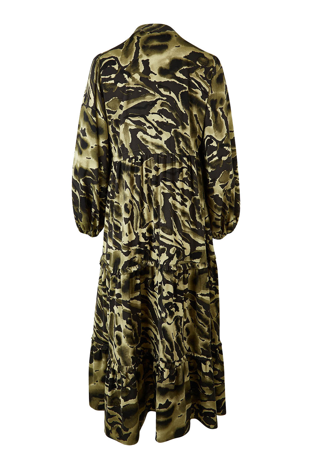 Product shot of the Mayan Tiered Maxi in colour Fern (Green), from the back