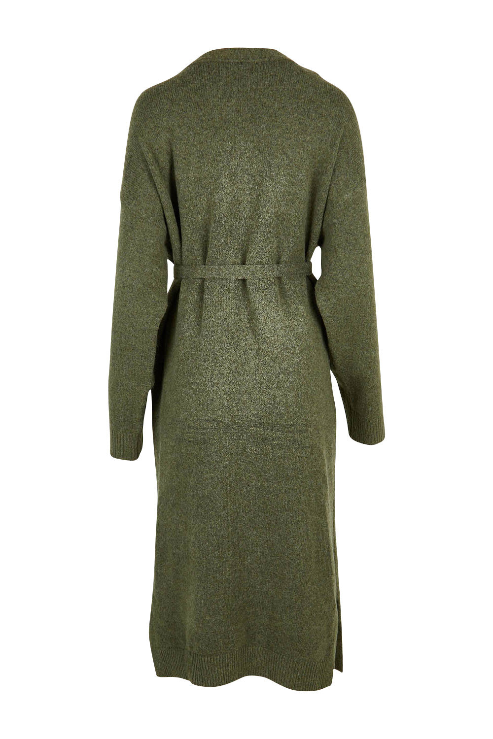 Product shot of the Paarl Longline Cardigan in colour Moss (Green), from the back