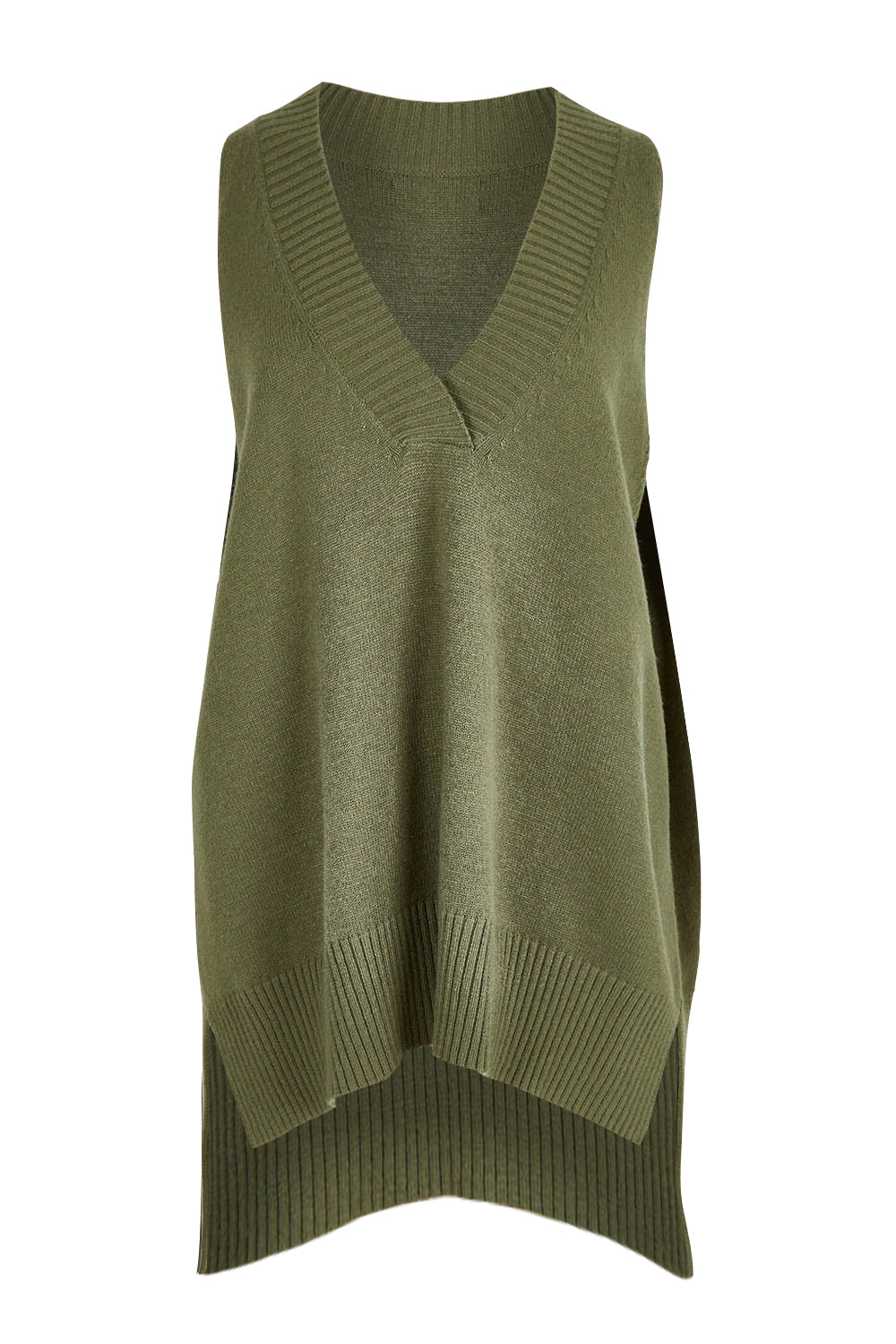 Product shot of the Nakako Vest in colour Moss (Green), from the front