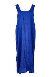 Product shot of the Halcyon Linen Tank Dress in colour Cobalt (Blue), from the front