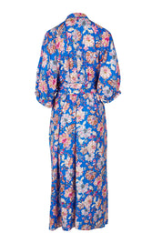 Product shot of the Seraphic Tie Dress in colour Palme (Blue), from the back