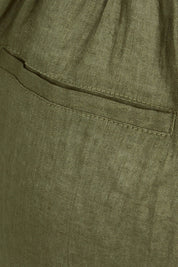 Product shot of the Studio Linen Pant in colour Khaki (Green), detail